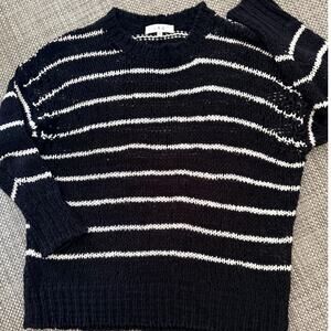 IRO Cotton Open Weave Slouchy Black White Stripe Crewneck Sweater XS Coastal
